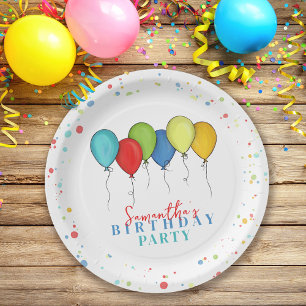 Plato De Papel Globos coloridos de la fiesta de cumpleaños