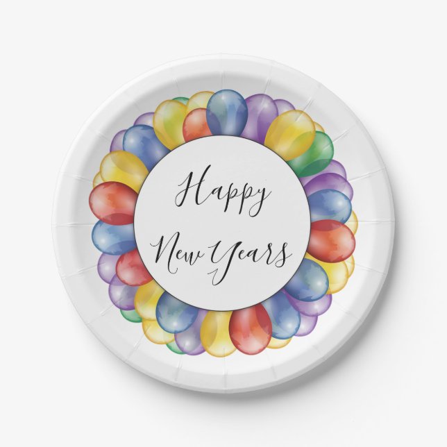 Plato De Papel Globos de Año Nuevo Feliz (Anverso)
