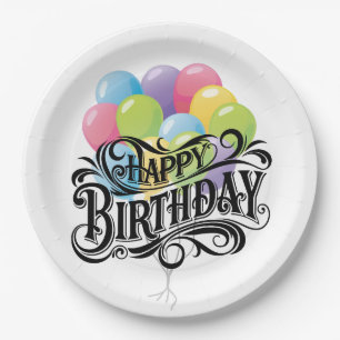 Plato De Papel Globos de cartas retro feliz cumpleaños