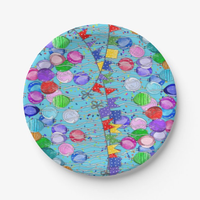 Plato De Papel Globos de celebración y carteles (Anverso)