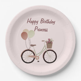Plato De Papel Globos de ciclismo de princesa Girly Pink Happy Bi