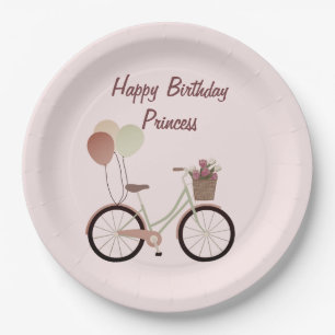 Plato De Papel Globos de ciclismo de princesa Girly Pink Happy Bi