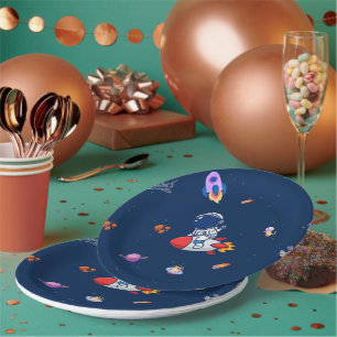 Plato De Papel Globos de Cohetes - Fiesta de Cumpleaños con Tema