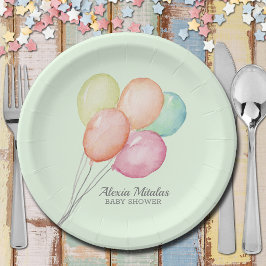 Plato De Papel Globos de color de agua en Baby Shower verde