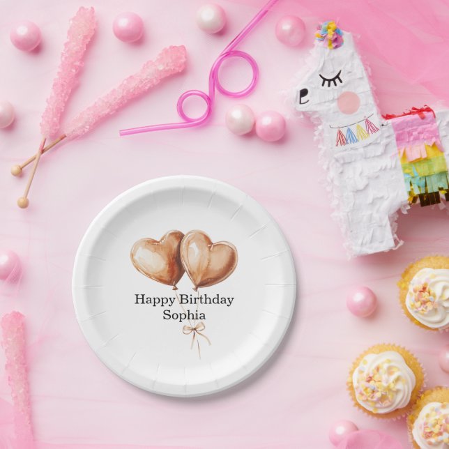 Plato De Papel Globos de corazón de caramelo Cumpleaños (Fiesta)