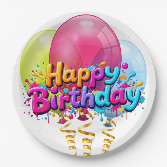 Plato De Papel Globos de Cumpleaños (Anverso)