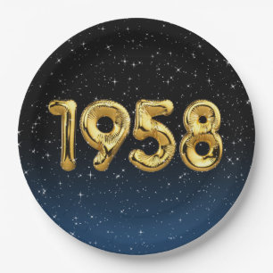 Plato De Papel Globos De Cumpleaños 1958 En Placa De Papel De Est