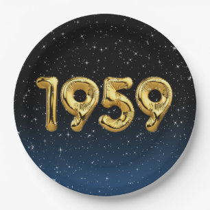 Plato De Papel Globos De Cumpleaños 1959 En Placa De Papel De Est