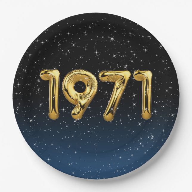 Plato De Papel Globos de Cumpleaños 1971 En Estrellas (Anverso)