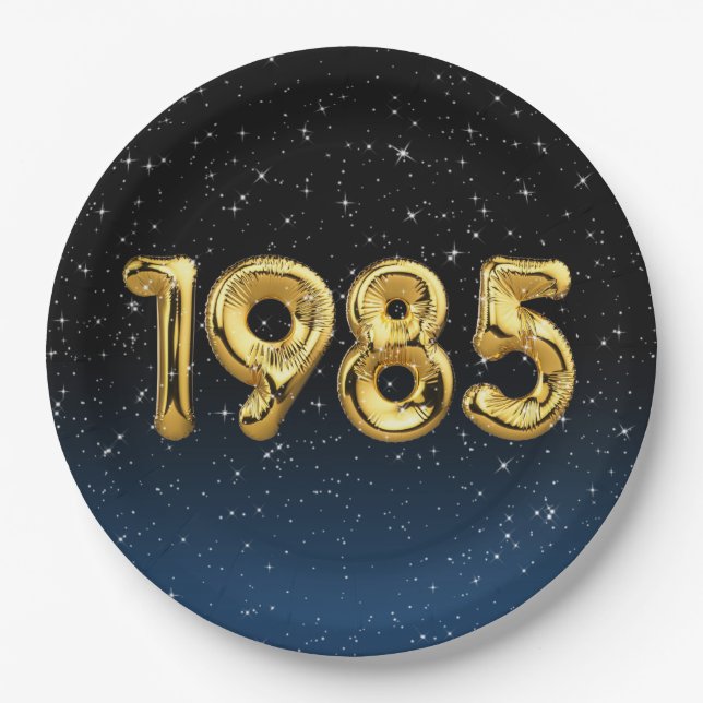 Plato De Papel Globos De Cumpleaños 1985 En Las Estrellas (Anverso)