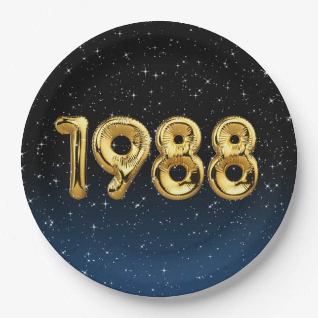 Plato De Papel Globos De Cumpleaños 1988 En Las Estrellas (Anverso)