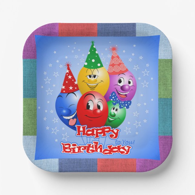 Plato De Papel Globos de cumpleaños alegres (Anverso)