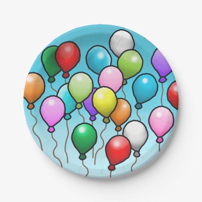 Plato De Papel Globos de cumpleaños coloridos (Anverso)