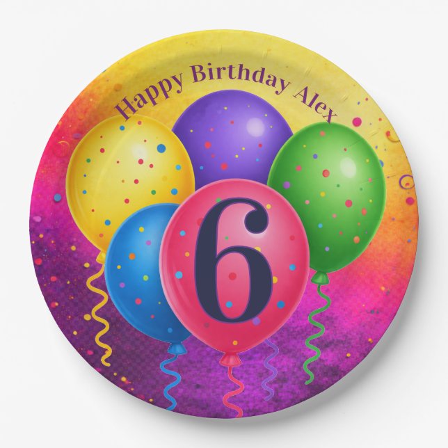 Plato De Papel Globos de Cumpleaños con Confeti de Fiesta de Arco (Anverso)