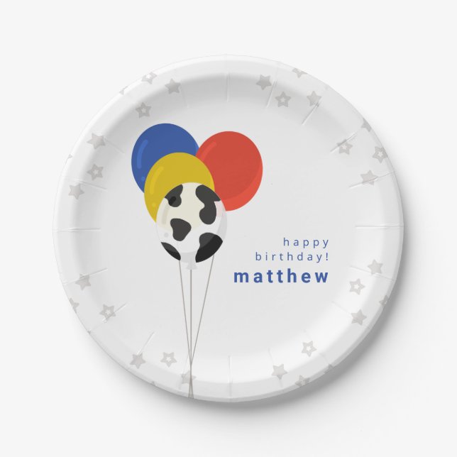 Plato De Papel Globos de cumpleaños con estampado de vaca granja (Anverso)