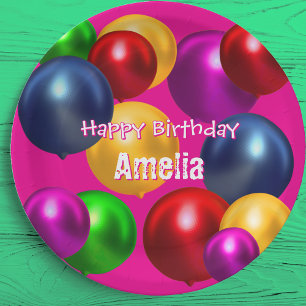 Plato De Papel Globos de cumpleaños divertidos personalizados