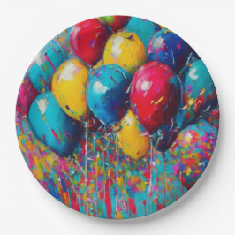 Plato De Papel Globos de cumpleaños divertidos y coloridos neutra