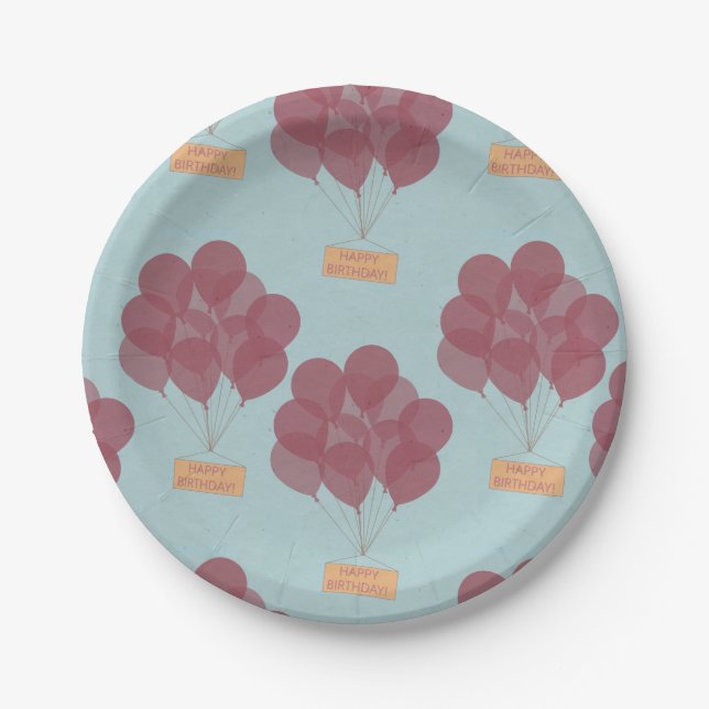 Plato De Papel Globos de cumpleaños felices (Anverso)