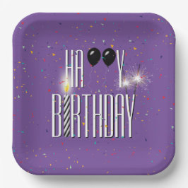 Plato De Papel Globos de cumpleaños negros y espumantes