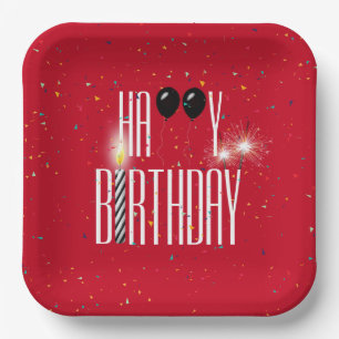 Plato De Papel Globos de cumpleaños negros y espumantes