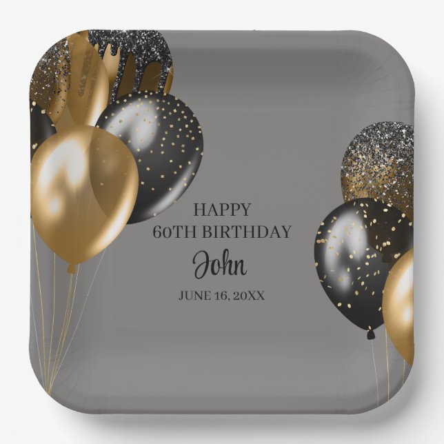 Plato De Papel Globos de cumpleaños para hombres  (Anverso)