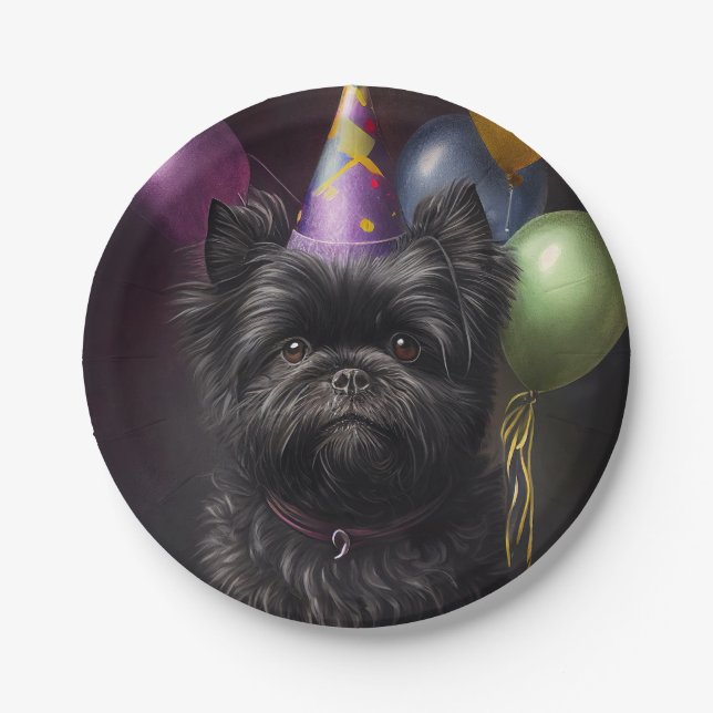 Plato De Papel Globos de cumpleaños para perros Affenpinscher (Anverso)