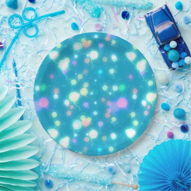 Plato De Papel Globos de fiesta brillantes azules (Fiesta)