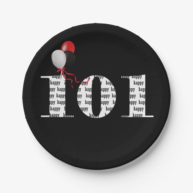 Plato De Papel Globos de fiesta de 101 años (Anverso)