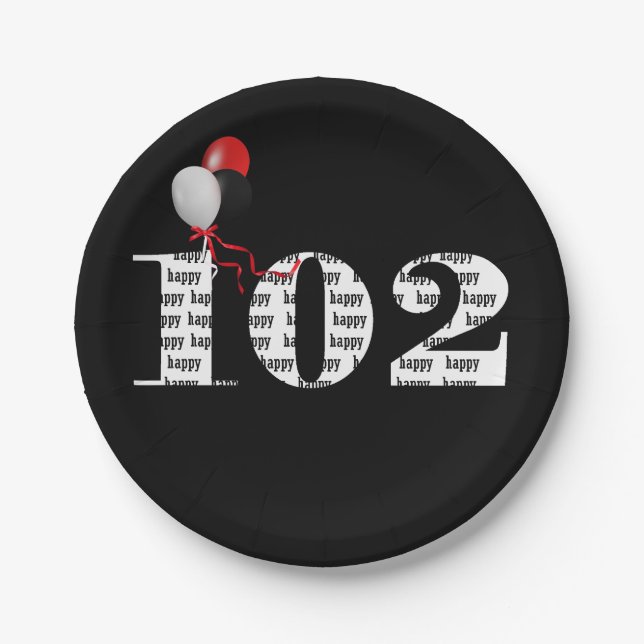 Plato De Papel Globos de fiesta de 102 años (Anverso)