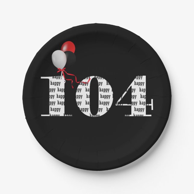 Plato De Papel Globos de fiesta de 104 años (Anverso)