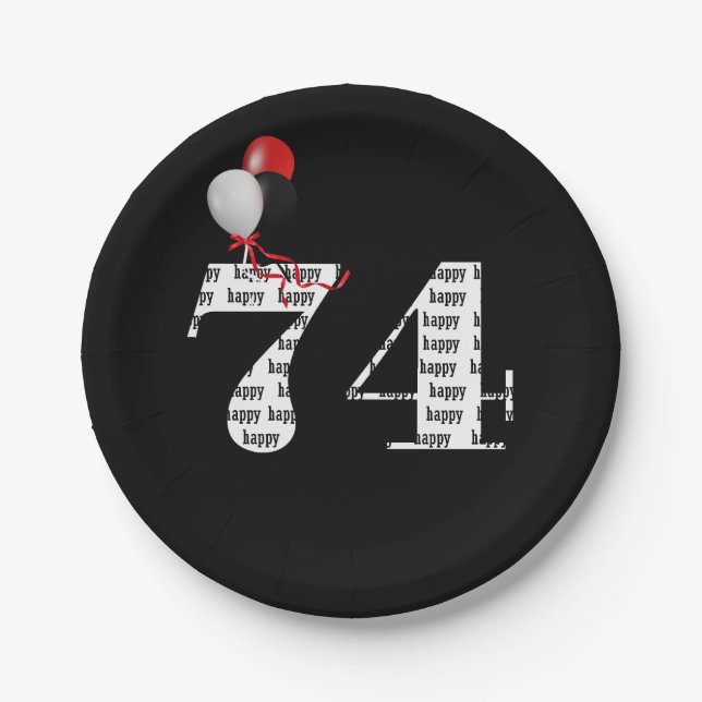 Plato De Papel globos de fiesta de 74 años (Anverso)