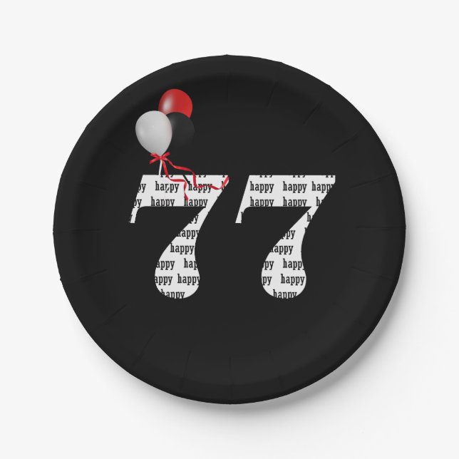 Plato De Papel globos de fiesta de 77 años (Anverso)