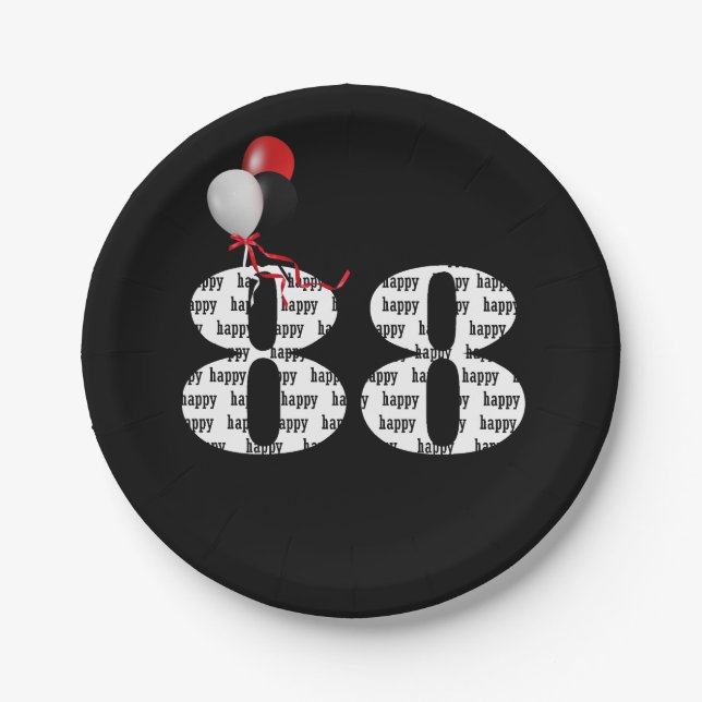 Plato De Papel Globos de fiesta de 88 años (Anverso)