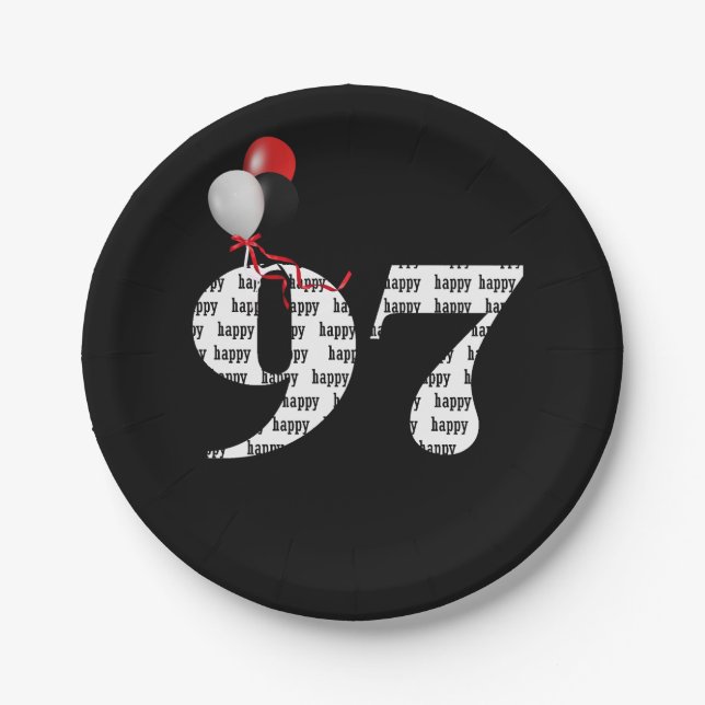 Plato De Papel Globos de fiesta de cumpleaños 97 (Anverso)