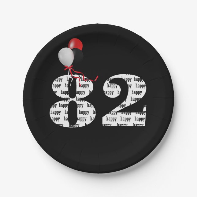 Plato De Papel Globos de la fiesta de cumpleaños 82 (Anverso)