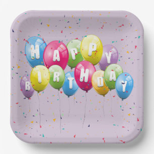 Plato De Papel Globos de la fiesta de cumpleaños y Confetti