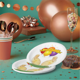 Plato De Papel Globos de los anadones del amarillo del feliz