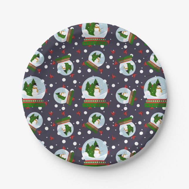 Plato De Papel Globos de Nieve de Muñeco de Nieve (Anverso)