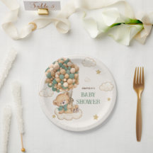 Globos de Osito de Peluche Beige Verde Baby Shower