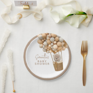 Plato De Papel Globos de oso Baby Shower moderno neutral de géner