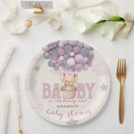 Plato De Papel Globos de oso Baby Shower Vioet rosa