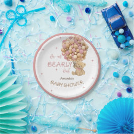 Plato De Papel Globos de oso Bear Bearly Wait Pink Baby Shower