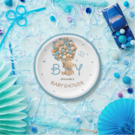 Plato De Papel Globos de Osos Azul Beige Ducha de Niño Bebé