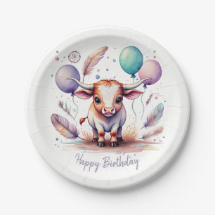 Plato De Papel Globos de vaquero de Texas con acuarela adorable p