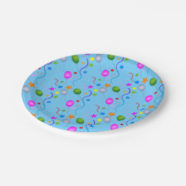 Plato De Papel Globos festivos genéricos y Streamers en BLUE