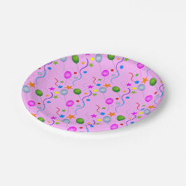 Plato De Papel Globos festivos genéricos y Streamers en PINK