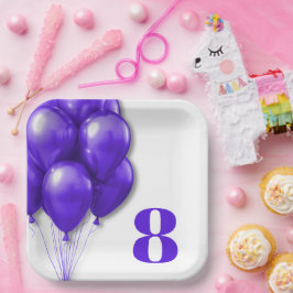 Plato De Papel Globos Morados Plantilla de Edad de Cumpleaños Inf