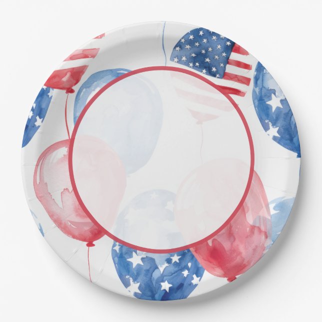 Plato De Papel Globos Patrióticos de EE. UU. (Anverso)