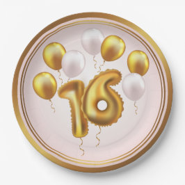 Plato De Papel Globos Resplandor Dorado 16 Fiesta