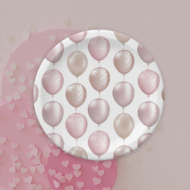 Plato De Papel Globos Rosa Cumpleaños